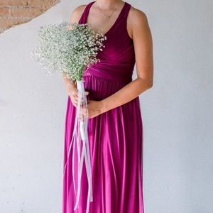 MESH LONG BRIDESMAID DRESS WITH CRISSCROSS BACK